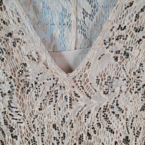 Free People Shine On Mini Dress Brown Nude Small Bead Lace Sleeveless Cocktail - Picture 13 of 13